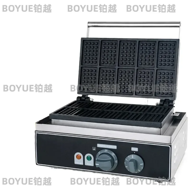 Commercial Electric Waffle Maker 10 Grid Square Muffin Pan Nonstick Crepe Scone Machine for Restaurant Bakery Use