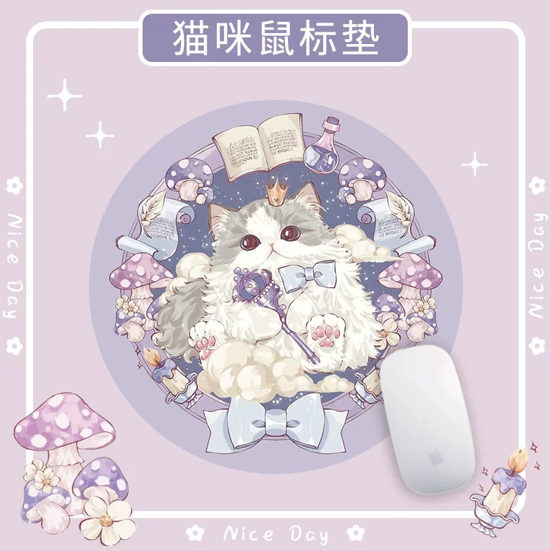 Original Cartoon Cats Ragdoll Cute Kawaii Small Round Rubber Mouse Pads Anti Slip for Girls Keyboard Computer Office Study Dorms