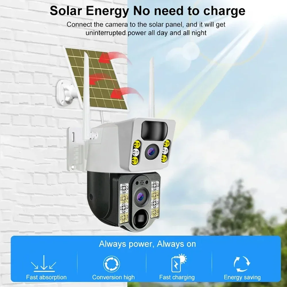 Solar Camera 4G SIM Outdoor 8MP Wireless Dual Lens Wifi Auto Tracking PIR V380 Security Protection GSM CCTV