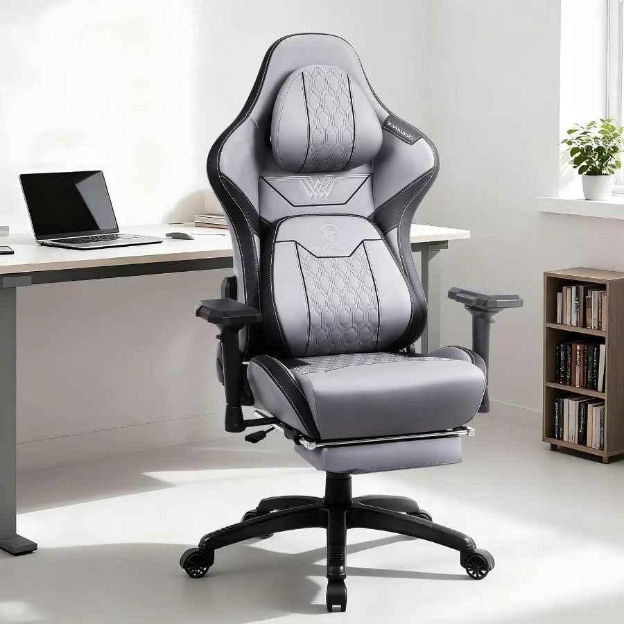 كرسي ألعاب مريح من جلد البولي يوريثان مع مساند للذراعين رباعية الأبعاد قابلة للتعديل ومسند قدم مدمج للبالغين والمراهقين بكم مكتب عالي الظهر #2