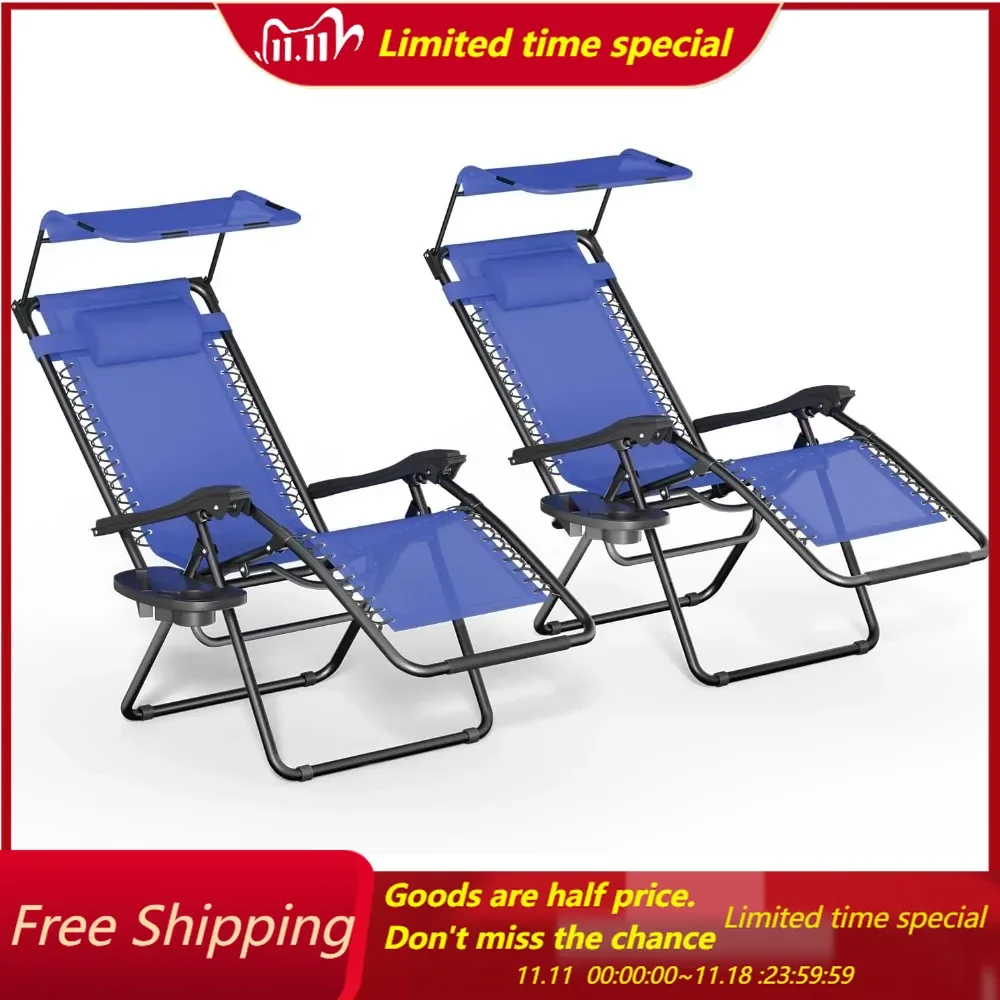 

Set of 2 Outdoor Zero Gravity Chair Reclining Lounger with Sun Shade and Mesh Back, Cup Holder & Side Table