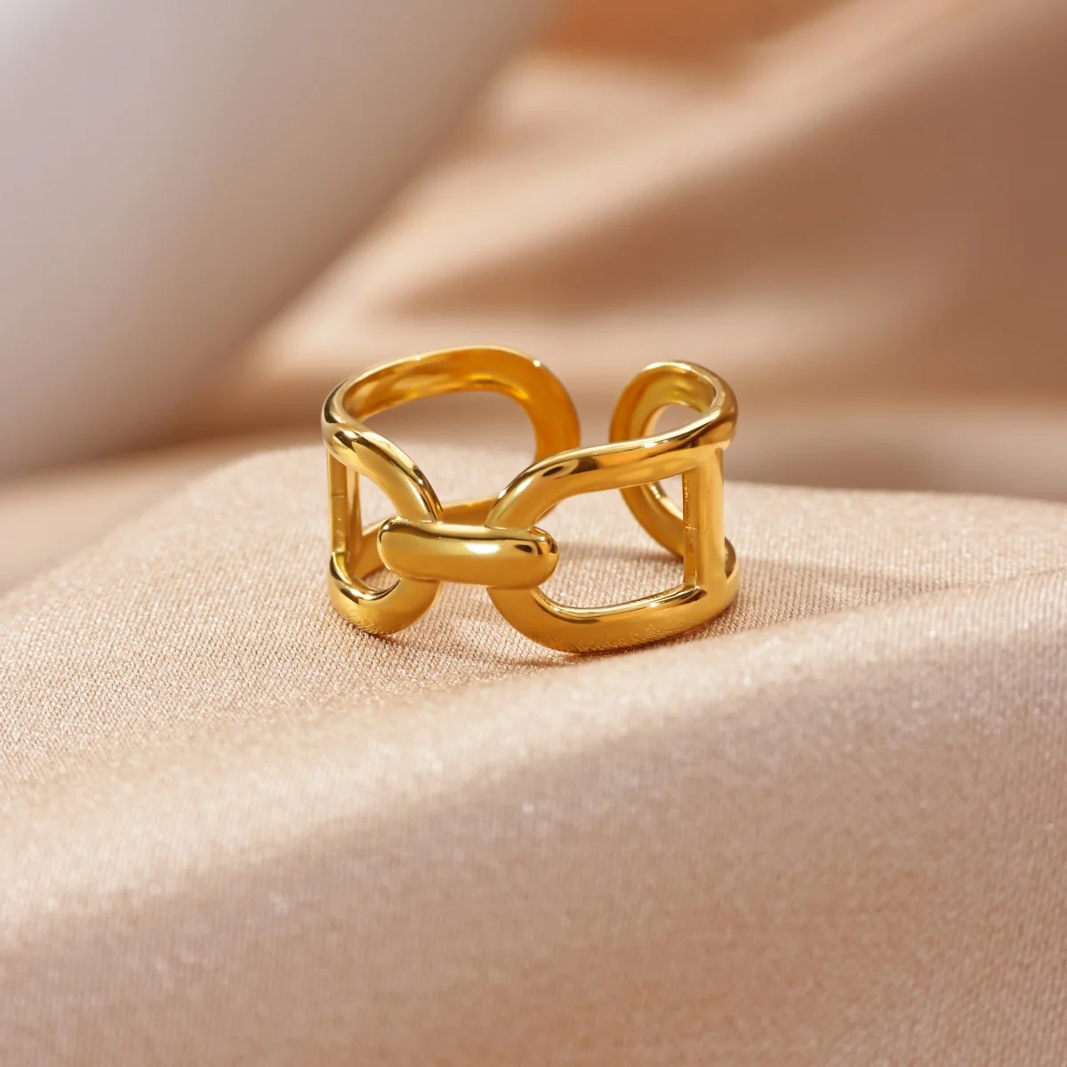 Modische, schlichte, geometrische Ringe für Damen, 18 Karat vergoldeter Edelstahlring, Hochzeit, Party, ästhetischer Schmuck, Geschenk