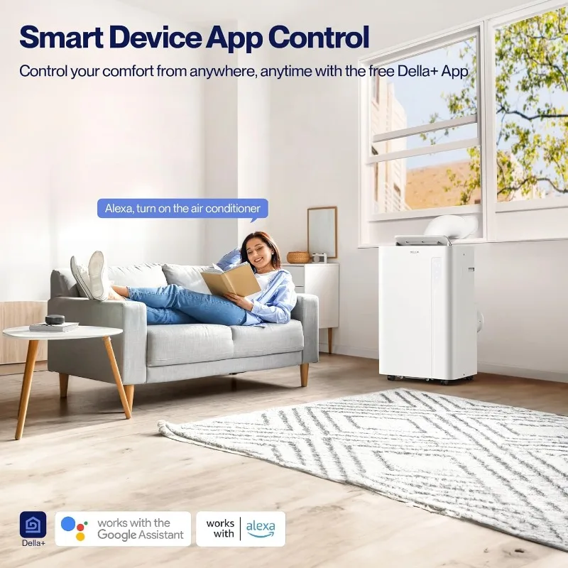 مكيف هواء محمول DELLA بقوة 14,000 وحدة حرارية بريطانية مع مضخة حرارية، يعمل مع Alexa وWiFi، يبرد حتى 650 قدم مربع، سياج جيو