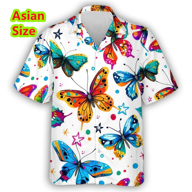 Fashion Colorful Butterfly 3d Print Hawaiian Man Shirt Summer Casual Short Sleeve Street Tops Beach Party Shirts Women Clothing
