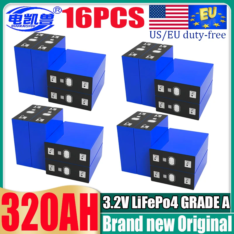 

16pcs 3.2V LiFePo4 320AH DIY 24V 48V 8000 cycles A-class RV EV solar system lithium iron phosphate LiFePo4 rechargeable battery