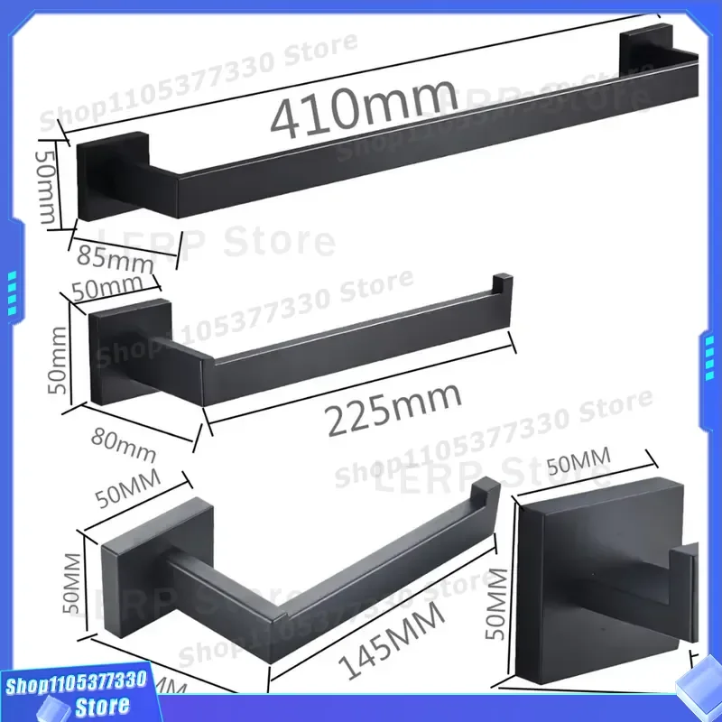 Matte Black 304 Stainless Steel Bathroom Accessories Set Modern Wall Mount Paper Rack Towel Bar 4 Piece Hardware Kit For Bath