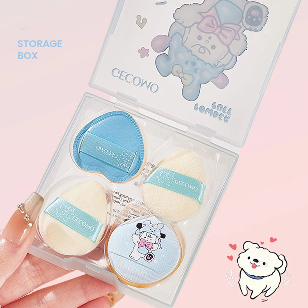 GECOMO – ensemble de bouffées de poudre mignonnes, quatre pièces, flocage doux, matériau respectueux de la peau, éponge pratique, Mini outil de bouffée de poudre pour les doigts