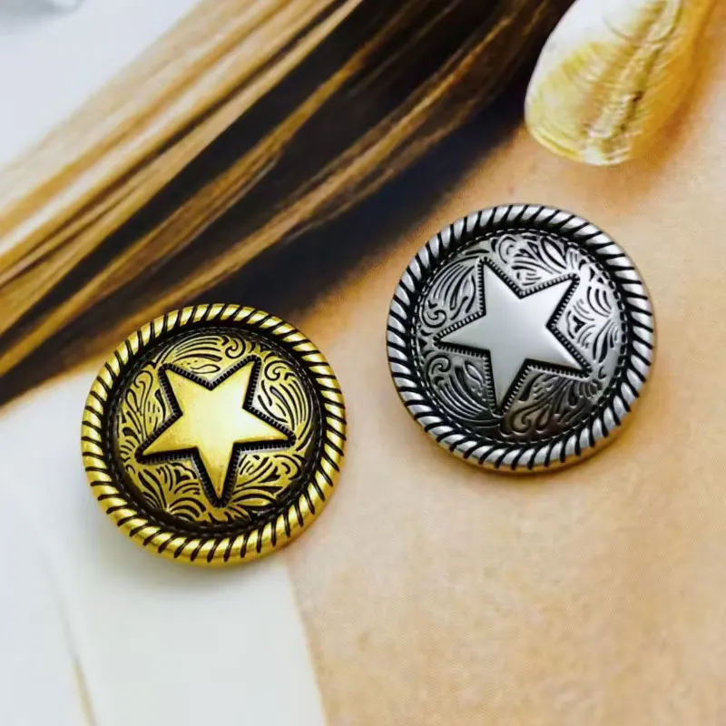 Runder Metallknopf mit fünfzackigem Sternmuster, Vintage-Western-Stil, dekorativer Knopf für Jacken, DIY-Nähhandwerk, 10 Stück