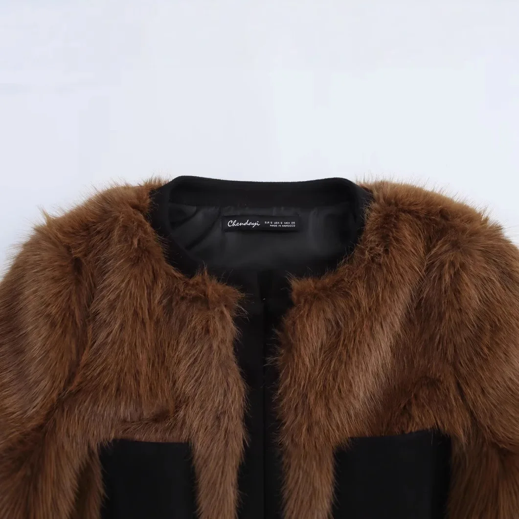 European and American Fashion Versatile Artificial Fur Effect Long-sleeved Jacket 2025 Spring New Product