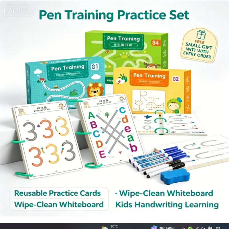 Juego de práctica de escritura para niños, cuaderno de escritura reutilizable, pizarra blanca que se puede limpiar, kit de trazado de números y letras del alfabeto, juguete de aprendizaje preescolar, incluye un pequeño regalo gratis
