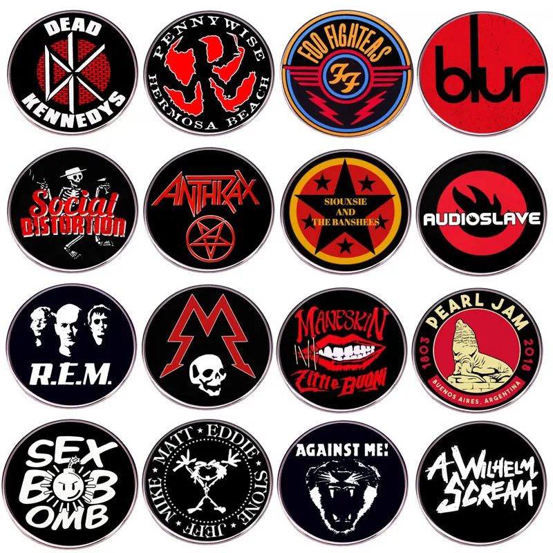 Round Rock Band Logo Metal Enamel Pins Music Hiphop Lapel Badge Denim Jacket Backpack Brooch Decoration Given Friends Fans Gifts