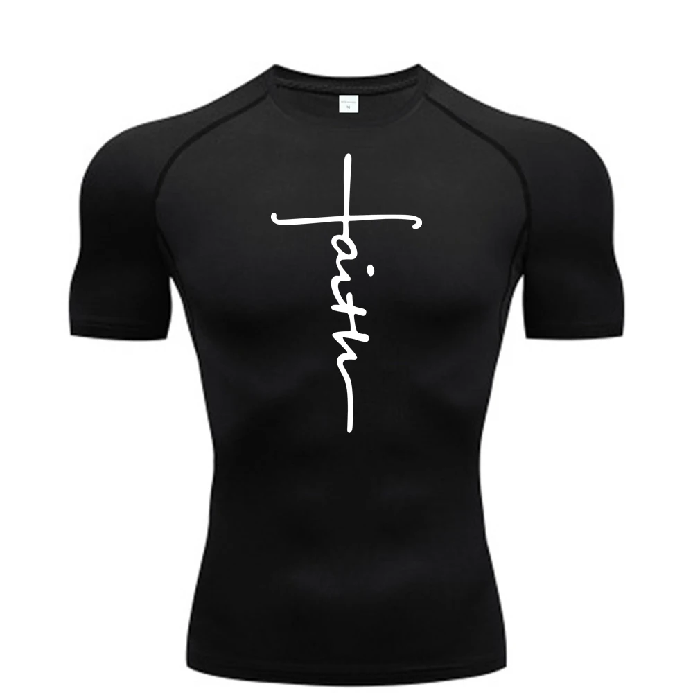 Christian exercise compression shirt, sports quick-drying T-shirt, men's gym fitness sweatshirt, top, short-sleeved, rash guard