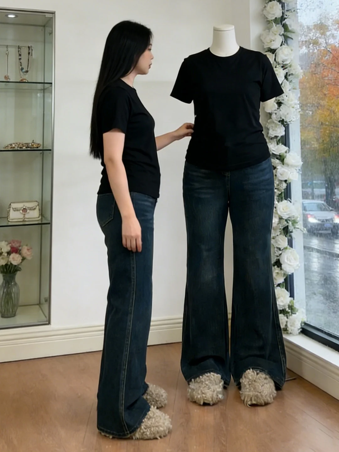 

Американские ретро-джинсы клеш для женщин, больших размеров, для фигуры типа «груша», не обтягивающие, с эффектом похудения, с высокой талией, брюки-клеш