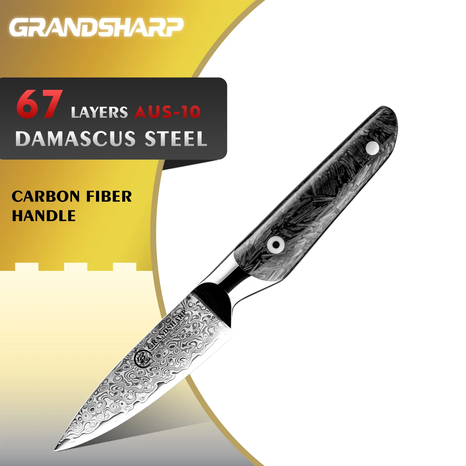 

Grandsharp 4 Inch Damascus Paring Knife 67 Layers AUS-10 Steel Kitchen Peeling Knife Fruit Vegetable Tool Chef Knife Cooking
