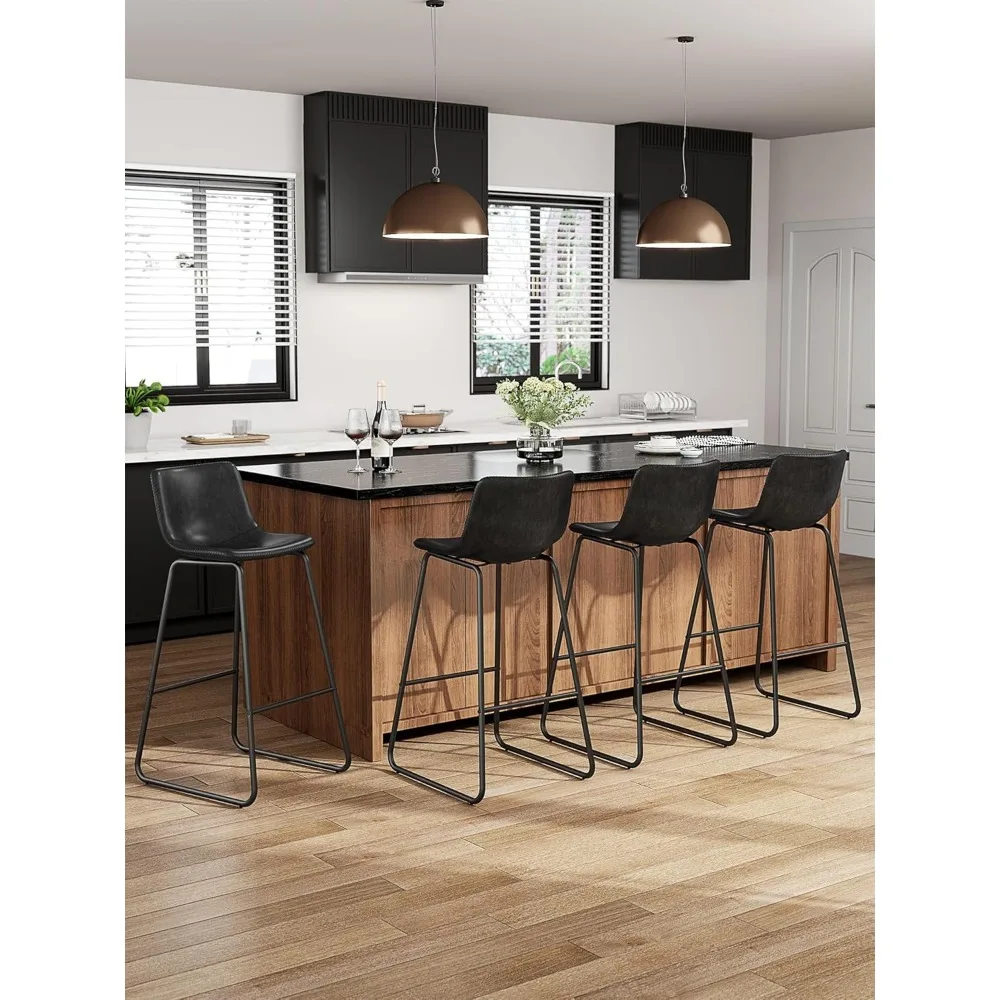 طقم مقاعد بار بارتفاع عداد مكون من 3 قطع، 30 بوصة من الجلد الصناعي الحديث مع مسند ظهر وأرجل معدنية ومسند للقدمين للمطبخ أو الطعام #3