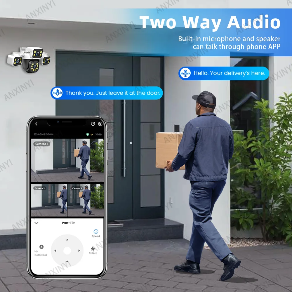 6K 12MP IPC360 المنزل واي فاي ثلاثة شاشة ثلاثة عدسة Ai إنذار الحركة كاميرا فيديو حماية الأمن مراقبة مقاومة للماء