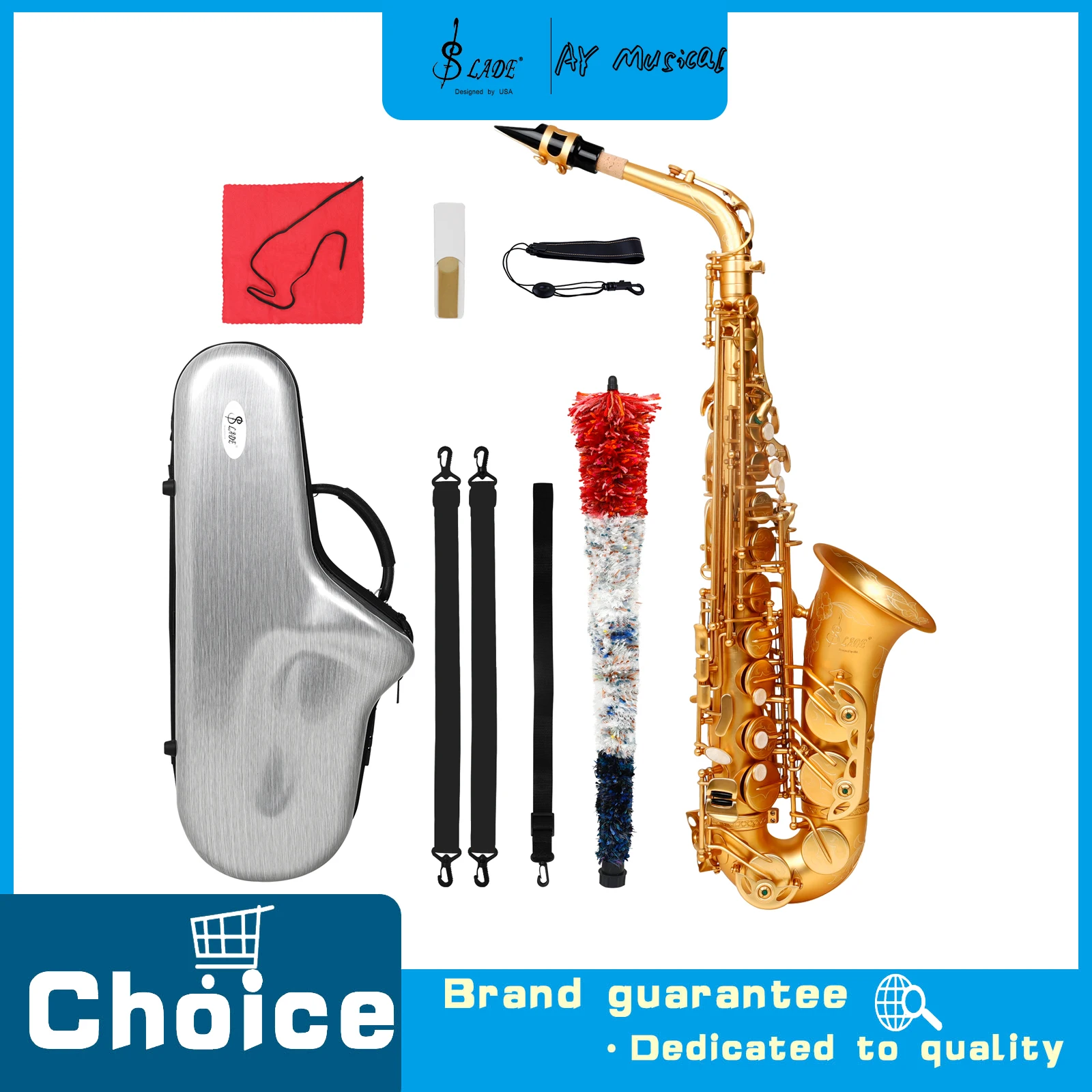 SLADE Eb Alto Saxophone Gold Eb Alto Sax Set Brass Matte Gold Premium Patterned Saxophone for Woodwind Instrument Performance