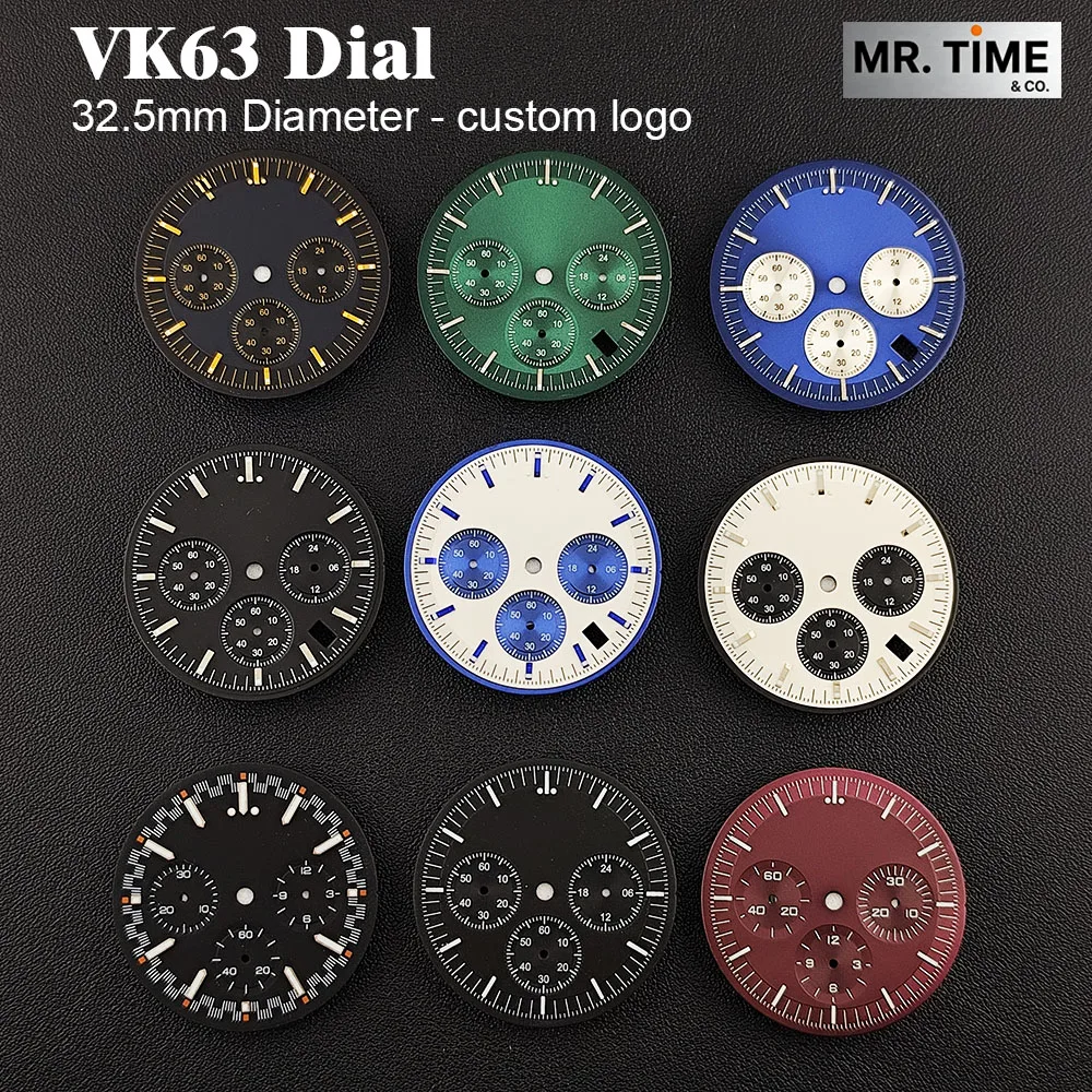 VK63 dial men's watch 32.5mm dial panda dial illuminated dial custom logo suitable for VK63 movement watch accessories