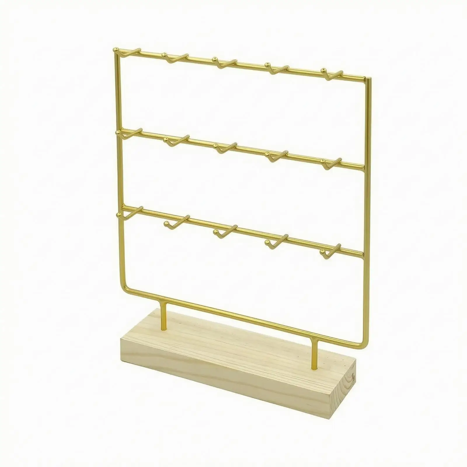 Multi Tier Jewelry Rack with Hooks Tabletop Display Organizer Iron Wood Frame for Earrings Bracelets Keychains