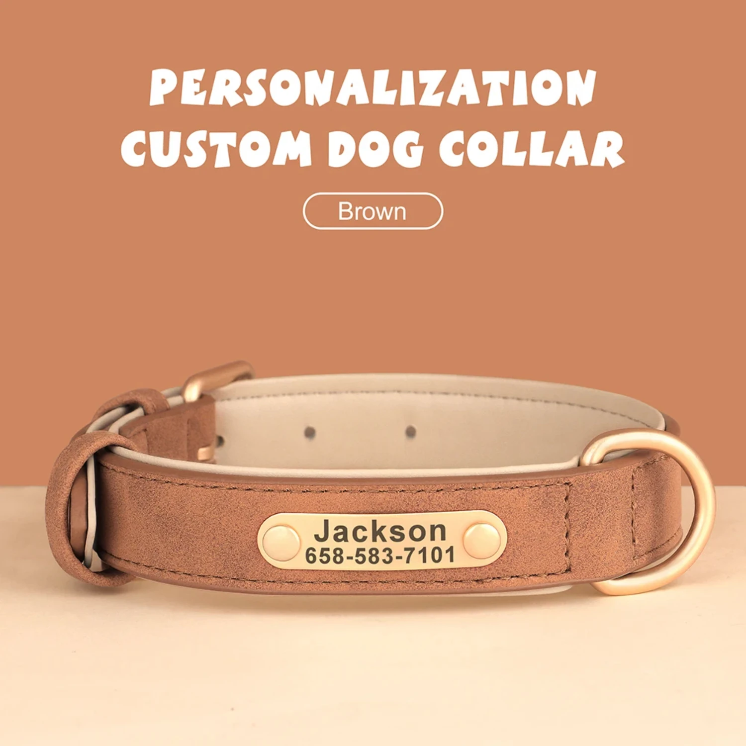 New Soft Padded Personalized PU Leather Dog Collar with Free Engraved ID Tag for Small, Medium and Large Dogs - Ideal for Pugs a