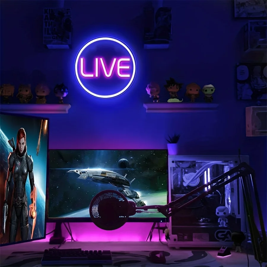 Vibrant LIVE Neon Sign - Customizable LED Lighting for Twitch, TikTok, and Gaming Streams - Perfect for Streamers and Gamers