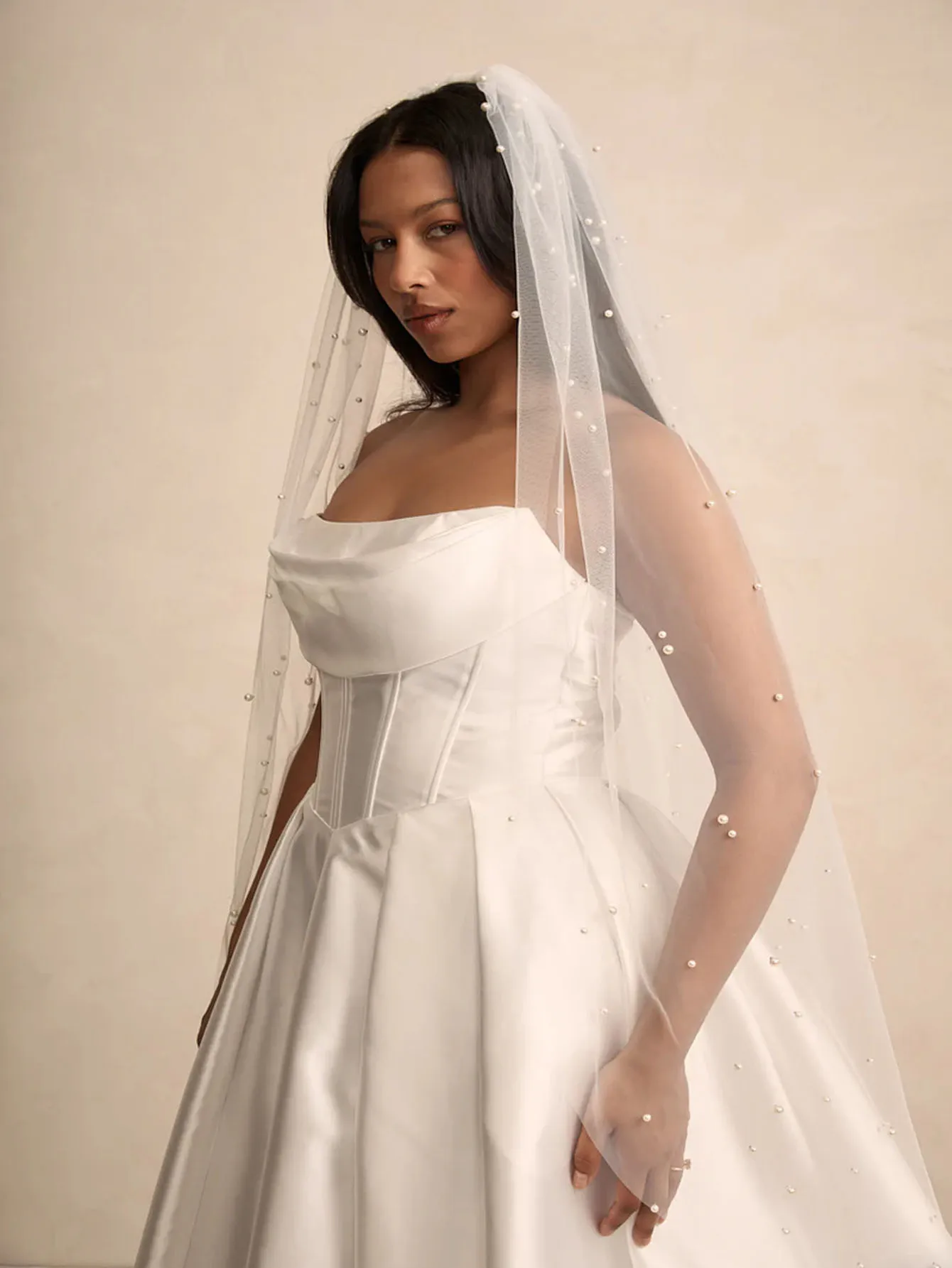 Elegant Pearl Beaded Bridal Veil with Comb One Layer Soft Tulle Wedding Marriage Accessories image 3