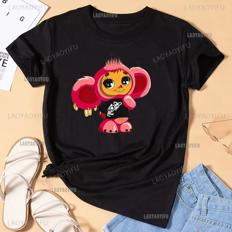 Russia Cartoon Cheburashka Crocodile Cotton Tshirt Treetwear Men Clothing Happy Cute Girls Women T-Shirt Comfortable Gift Tshirt