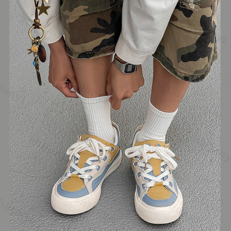 Summer Men's Shoes Fashion Trend Breathable New Splicing Casual Flat Shoes Niche Design Canvas Height Increasing Chunky sneakers