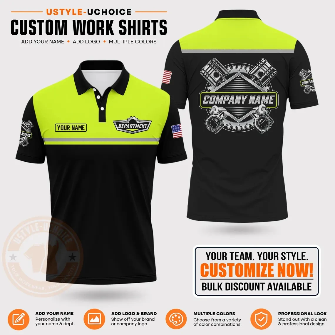 Custom Mechanic Work Pattern Polo Shirt Personalized Name Logo Uniform With Piston Print For Men Women Casual Quick Drying Tees