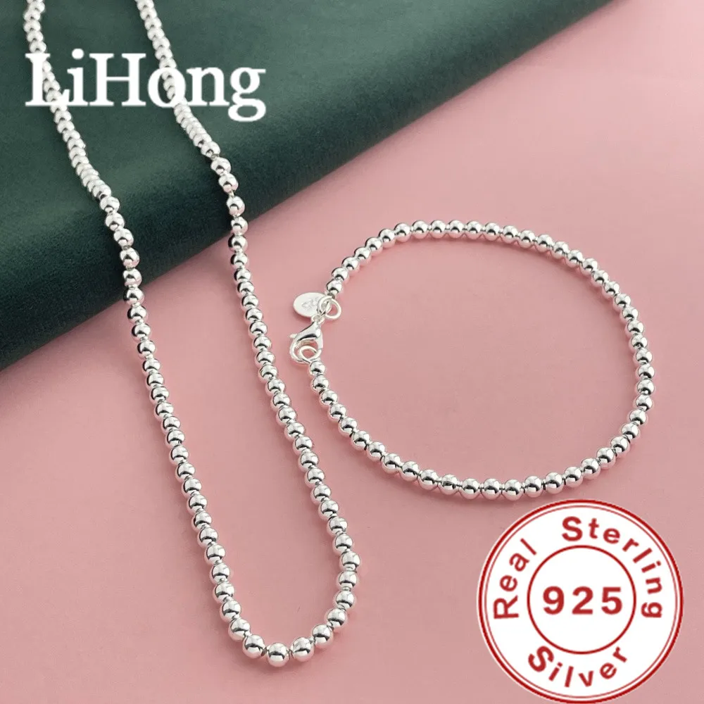 

New 925 Sterling Silver Plated 18K Gold 4mm Women's Necklace and Bracelet Fashion Silver Jewelry Set
