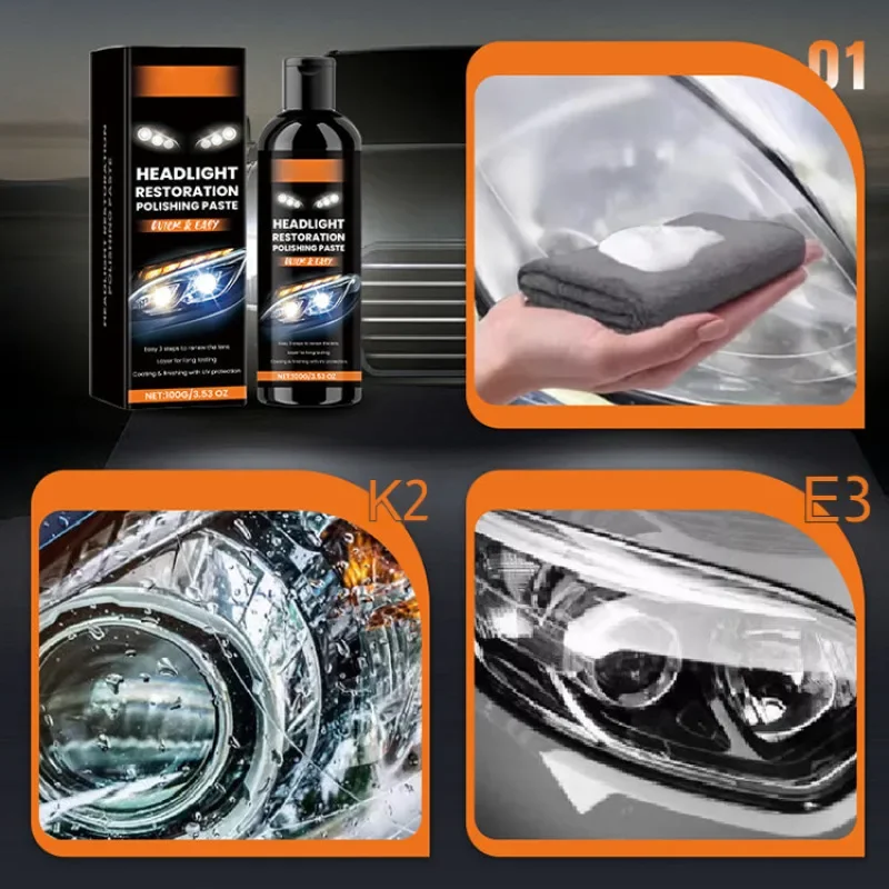 Crema per la riparazione dei fari dell'auto, pasta lucidante per rimuovere l'ingiallimento e illumina la cura della pulizia delle macchie dei fari dell'auto