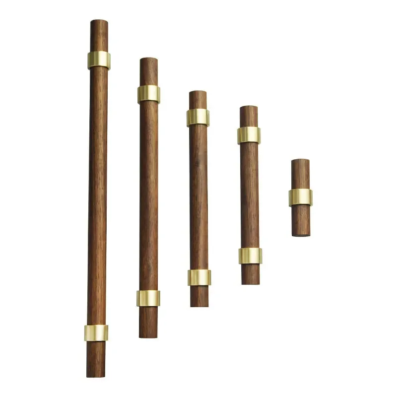 Combinant of Brass and Walnut Wood Furniture Handles Wooden Dresser Knobs Kitchen Cupboard Pull Handles for Cabinets and Drawers