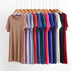 Summer women's dress O Neck short sleeves Casual Loose Tshirt dresses solid color Plus size sleepdress homewear