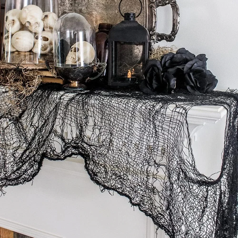 Halloween-Dekoration, gruseliger Stoff, gruselig, weiß, schwarz, Gaze-Stoff, Horrorhaus, Fenster, Türabdeckung, Requisiten, gruselige Party-Dekoration, Gastgeschenke – Detail 9