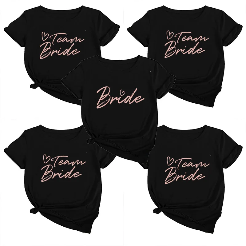 Team Bride Letters Party T-Shirts Bachelorette Party Tops Tees Female Clothes Wedding Fashion O-Neck Short Sleeve T Shirts Women