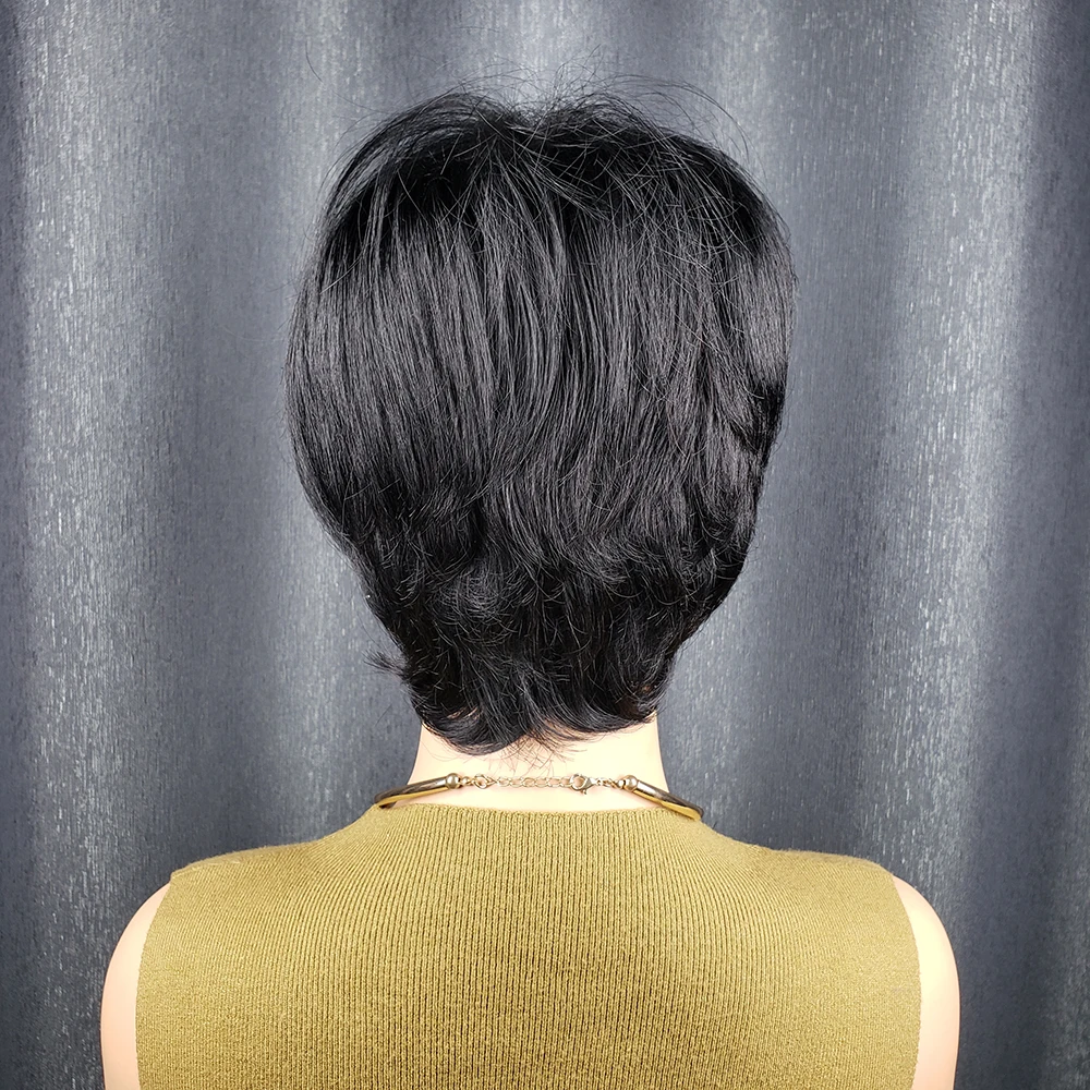 عابث قطع الباروكات شعر الإنسان جاهز لارتداء مستقيم الطبقات شعر بشري قصير الباروكات 6 في الأسود عابث قطع شعر مستعار غلويليس شحن مجاني #5