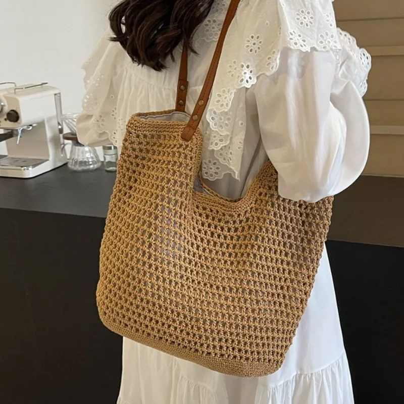 

Модная новая стильная универсальная повседневная пляжная сумка на одно плечо для отпуска — стильная тканая большая сумка