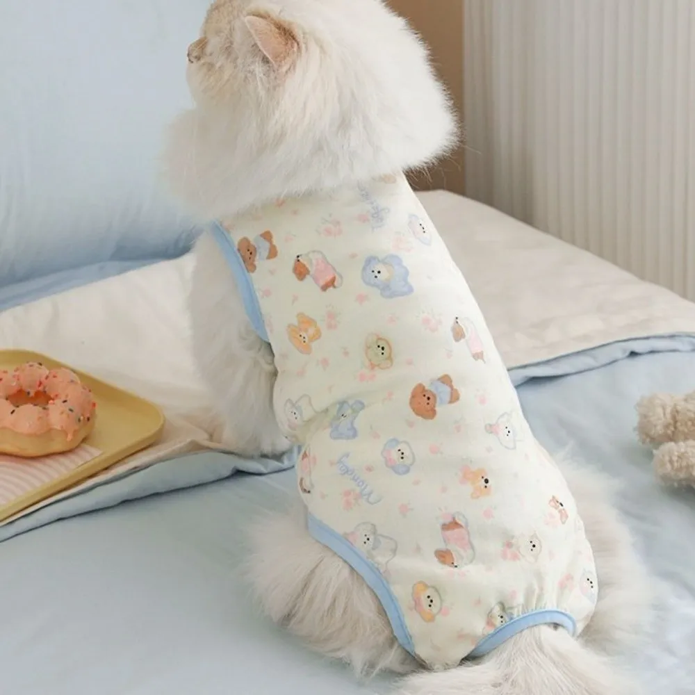 

High Elasticity Cat Sterilization Suit Breathable Soft Cat Recovery Clothing Dog Pattern Comfortable Cat Jumpsuit Pet Care