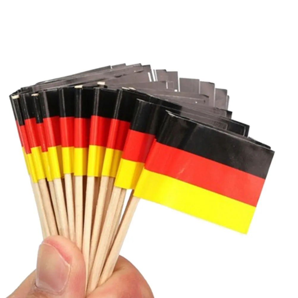 

100pcs Wooden Toothpicks German Design Cake Cupcake Picks Food Safe Decor For National Day Party Kitchen Bar Tools Flag