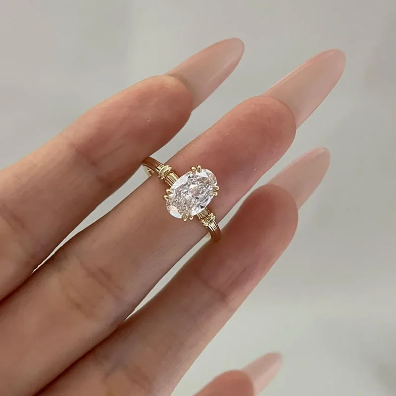 1.5Ct Oval Cut HPHT CVD IGI DEF-VS Lab Grown Diamond Solid 14K Yellow Gold Roman Column Style Engagement Ring For Women Gift