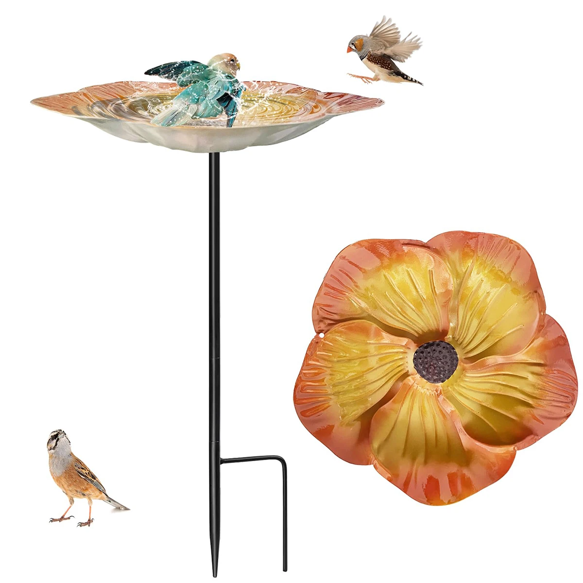 

Bird Bath Bowl Ornament Detachable Stake Flower Shape Bird Feeder Bowl with Stake for Yard Courtyard Outdoor Backyard Outdoors