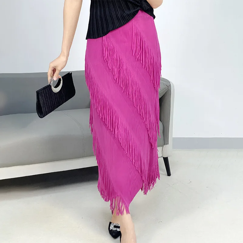 

2024 Spring New Miyake Skirt Pleated Casual Tassel Skirt Women's Retro Loose Versatile Skirt Women's Clothing