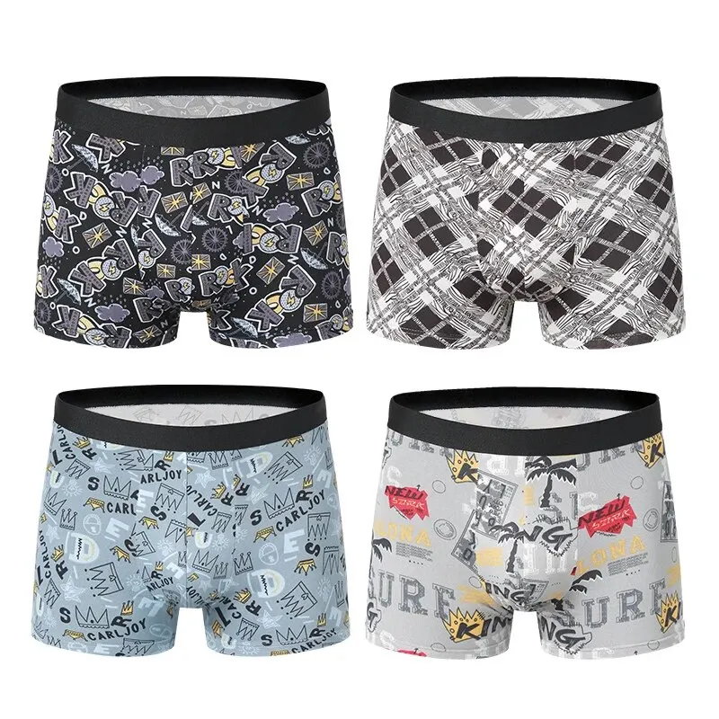 4 Pack European and American Size MEN\'S Boyshort Comfortable and Handsome Young MEN\'S Underwear Middle-aged Fat MEN\'S Shorts.