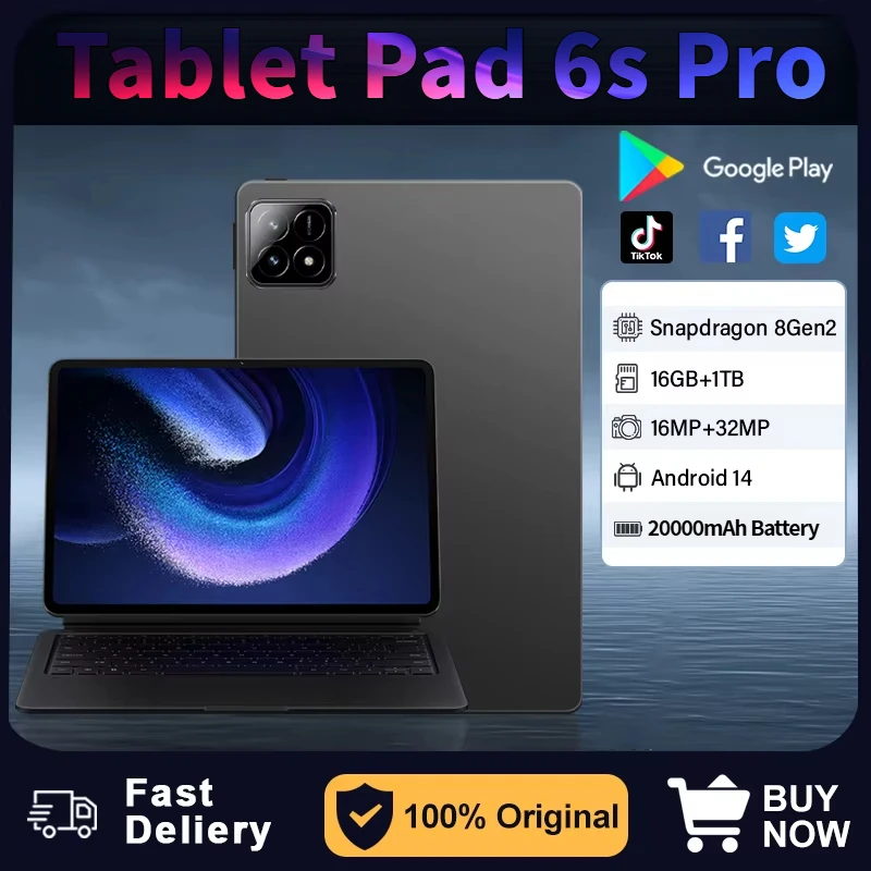 Global Version Original Pad 6S Pro Tablet Snapdragon 8 gen2 HD 4K Android 14 22GB+2TB 20000mAh 5G Dual SIM  WiFi GPS Tablet PC