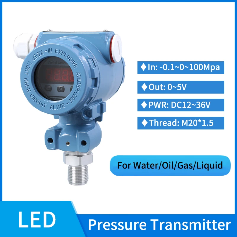 

LED Display Pressure Transducer Water Air Oil Pressure Sensor Diffusion Dilicon Absolute Vacuum 0-5V Pressure Transmitter