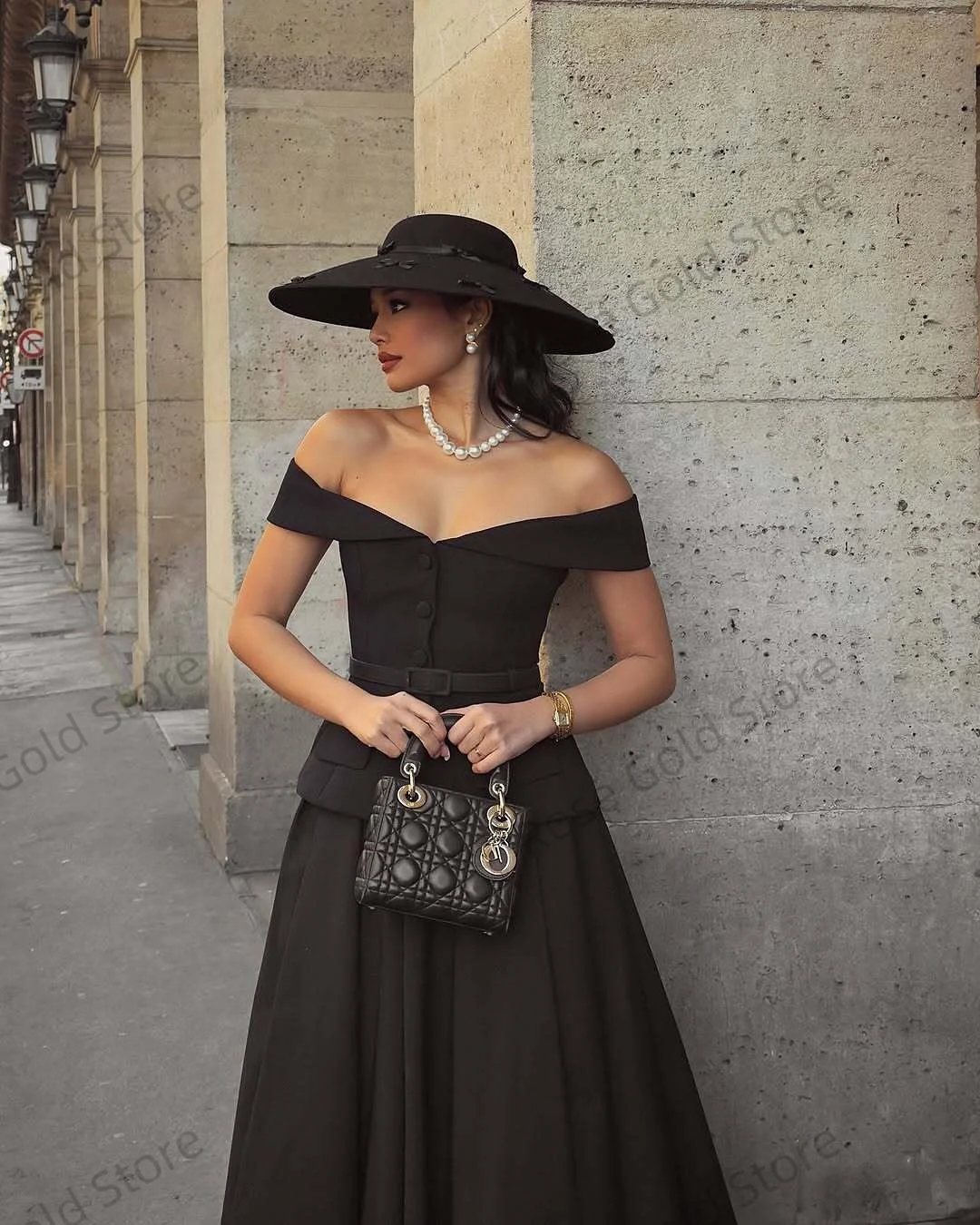 Abito da ballo nero personalizzato per donna Una linea a vita alta Abiti da Noche Elegante abito da sera formale senza maniche con spalle scoperte
