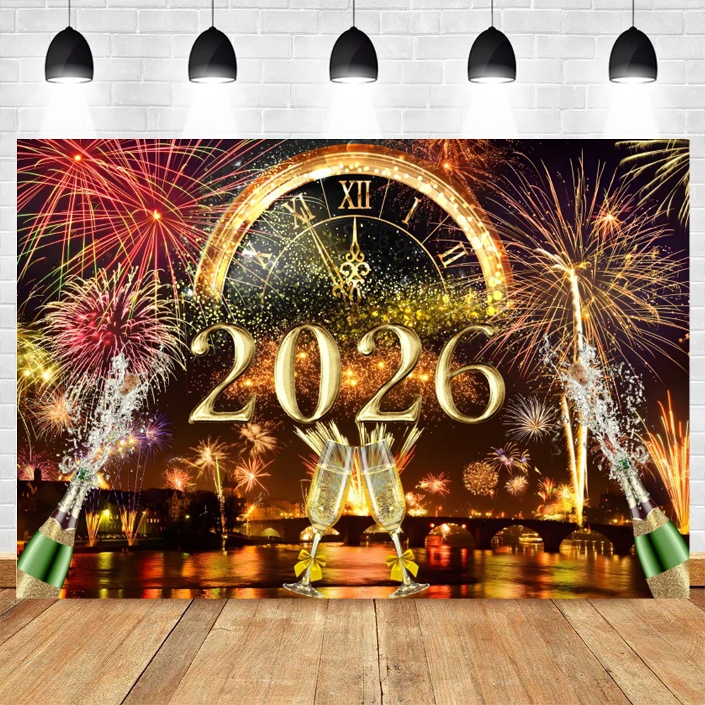 2026 Selamat Tahun Baru Latar Belakang Glitter Spot Jam Bir Fotografi Latar Belakang Keluarga Tahun Baru Pesta Dekorasi Spanduk Foto Studio Prop
