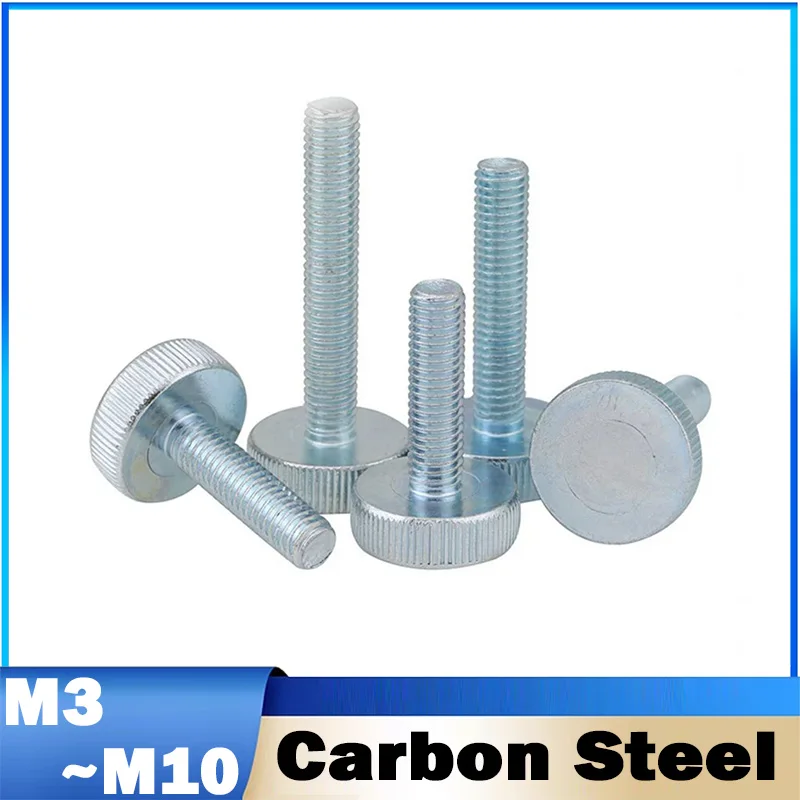 1~10Pcs M3 M4 M5 M6 M8 M10 Carbon Steel Knurl Flat Head Hand Tighten Thumb Screw Curtain Wall Glass Adjust Thumbscrew Toolless
