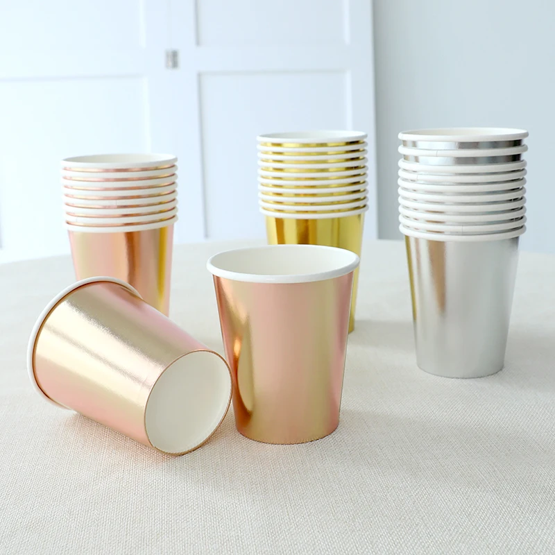 Disposable party utensils gold paper cups rose gold paper cups silver paper cups birthday performances wedding party supplies