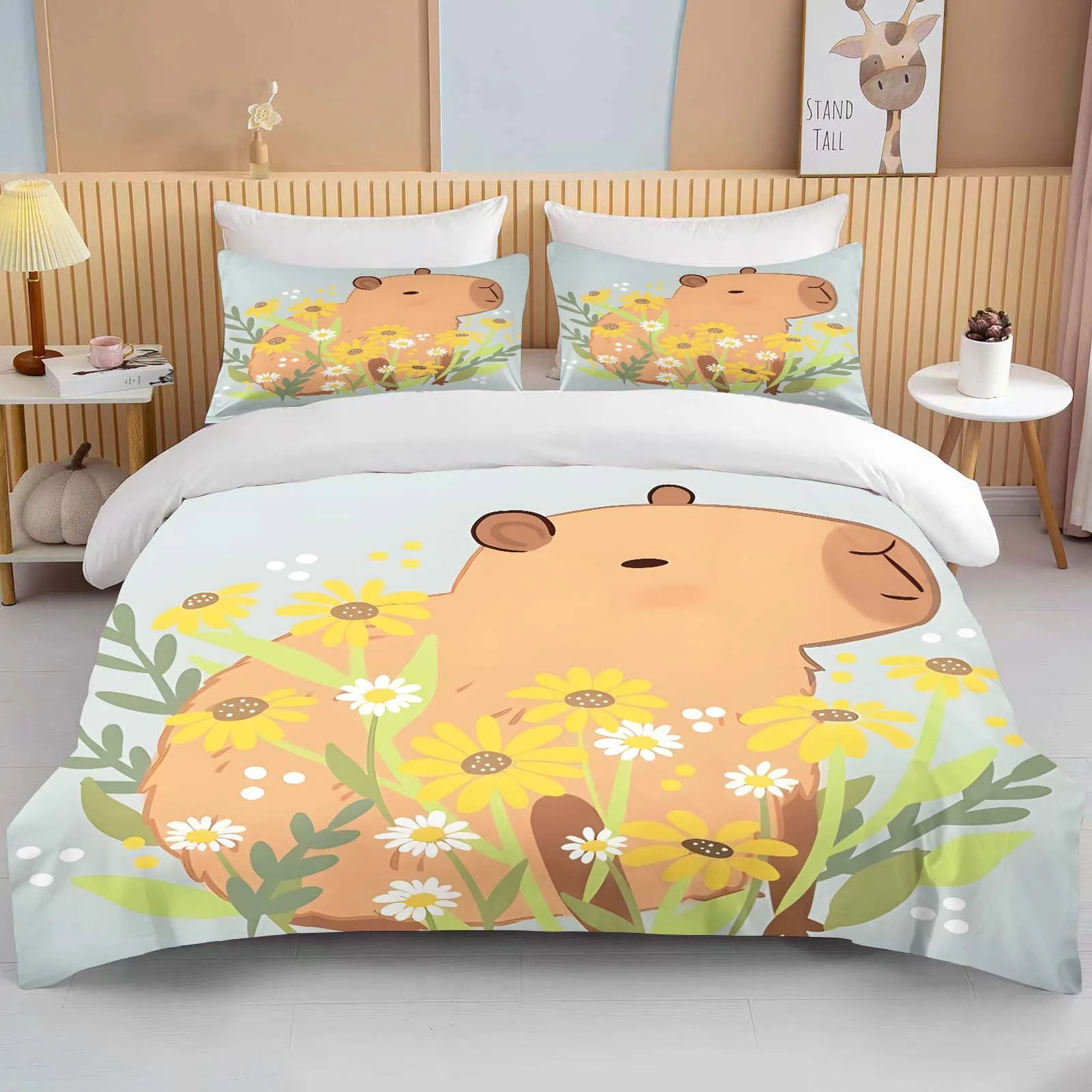 Cartoon MINISO Cute Capybara Printed Bedding Set Cartoon Anime Duvet Cover Comforter Pillowcase Boys Girls Children Adults King